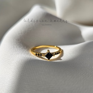 Onyx Band Ring - Onyx Stacking Ring - Gold Stackable Ring - Minimalist Ring - Everyday Ring - Dainty Ring - Geometric Ring - PAULA RING