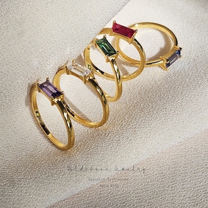 Birthstone Baguette Ring - Everyday Ring - Gemstone Ring - Dainty Ring - Wedding Ring - Dainty Ring - HALLE RING