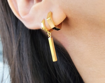 Bar Earrings, Bar Huggie Earrings, Bar Hoop Earrings, Gold Bar Earrings, Dangle Earrings, Drop Earrings, Charm Earrings, LYNN EARRINGS