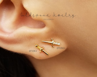 Dagger Earrings - Sword Earrings - Dagger Stud Earrings - Sword Studs - Tiny Studs Gold - Tragus Earrings - Conch Studs - CANDICE EARRINGS
