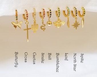 Boucles d'oreilles Huggie, Boucles d'oreilles Dangle, Boucles d'oreilles papillon, Cross Hoops, Boucles d'oreilles serpent, Boucles d'oreilles abeille, Boucles d'oreilles étoile, Spike Hoops, BOUCLES D'OREILLES D'AVRIL