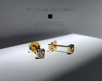 Square Stud Earrings, Tiny Stud Earrings, Conch Earrings, Helix Earrings, 2nd Piercing Earrings, Cartilage Earrings, JEMMA EARRINGS