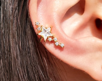 Star Ear Cuffs, Gold Ear Cuffs, Ear Cuff No Piercing, Star Earrings, North Star Earrings, Starburst Earrings, Dainty Ear Cuffs, AVA EAR CUFF