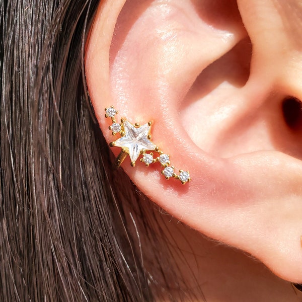 Star Ear Cuffs, Gold Ear Cuffs, Ear Cuff No Piercing, Star Earrings, North Star Earrings, Starburst Earrings, Dainty Ear Cuffs, AVA EAR CUFF