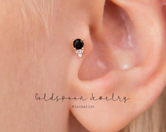 Labret con filettatura interna 18G/16G - Orecchini cz neri - Perno di cartilagine - Perno di trago - Perno di elica - Perno di labret con retro piatto - ORECCHINI CHANA