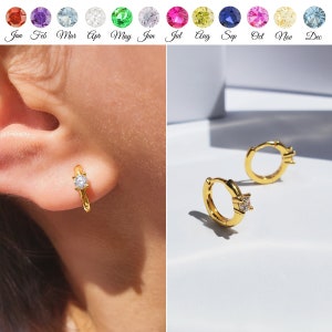 Birthstone Earrings, Tiny Huggie Earrings, Cz Hoop Earrings, Dainty Earrings, Minimalist Earrings, INGRID EARRINGS image 1