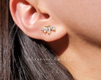 Ear Climber - Gold Ear Crawler - Gold Ear Climber - Floral Earrings - Marquise Earrings - Trendy Earrings - Ear Jackets - LEE EARRINGS