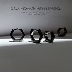 Hexagon Earrings, Black Huggies, Hexagon Huggie Earrings, Tiny Huggie Earrings, Hexagon Hoop Earrings, Black Earrings, ARDEN EARRINGS