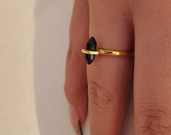 Bague en onyx, Bague hexagonale, Bague empilable, Bague géométrique, Bague crayon, BAGUE KEIDI