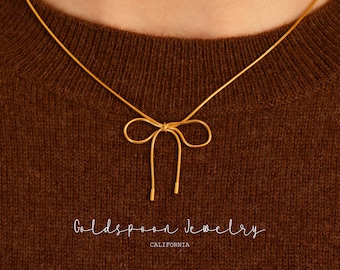 Ribbon Necklace - Bow Necklace - Gold Necklace - Dainty Necklace - Choker Necklace - Bridesmaid Necklace - WREN NECKLACE