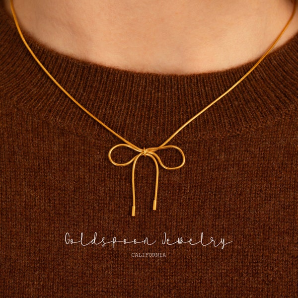 Ribbon Necklace - Bow Necklace - Gold Necklace - Dainty Necklace - Choker Necklace - Bridesmaid Necklace - WREN NECKLACE