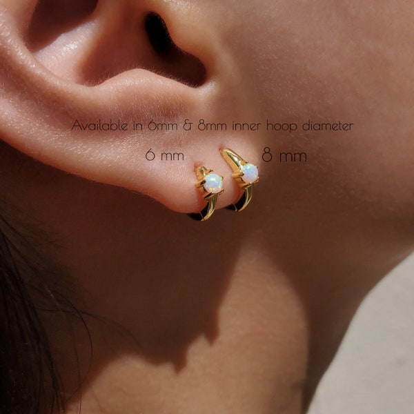 Opal Earring, Opal Huggie Earring, Opal Hoop Earrings, Tiny Earrings, Gold Huggie Earrings, CHANDRA EARRINGS