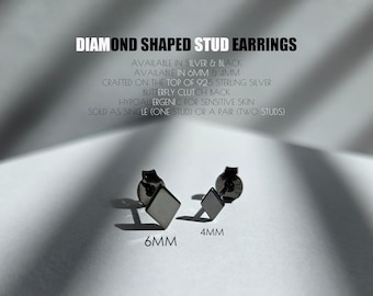 Diamond shaped earrings - Black studs - Silver stud earrings - Minimalist earrings - Geometric earrings - Small earrings - Everyday earrings