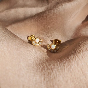 Opal Earrings, Opal Stud Earrings, Tiny Stud Earrings, Gold Stud Earrings, Fan Earrings, Fan Stud Earrings, Dainty Studs, BREE EARRINGS