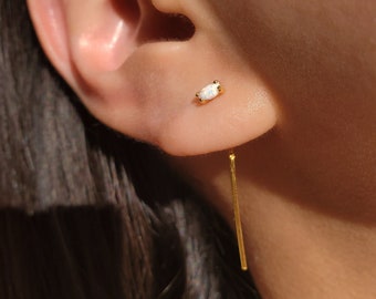 Boucles d'oreilles opale, boucles d'oreilles chaîne, boucles d'oreilles enfile-aiguille, pendants d'oreilles chaîne, BOUCLES D'OREILLES CARLIN