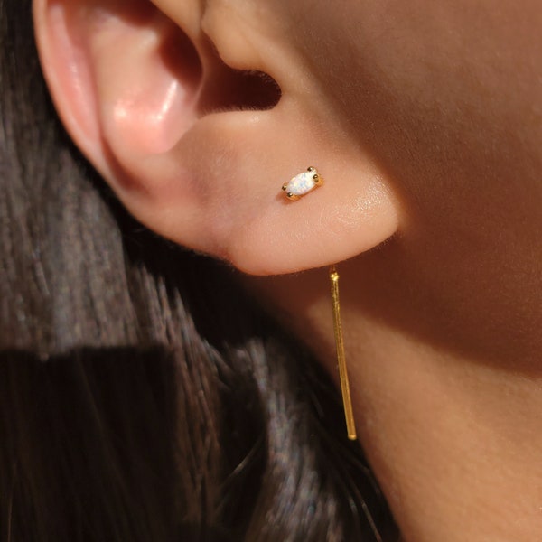 Opal Earrings, Chain Earrings, Threader Earrings, Chain Drop Earrings, CARLIN EARRINGS