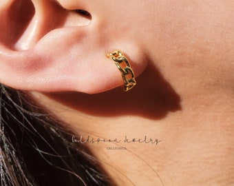Chain Hoop Earrings - Tiny Huggie Earrings - Cartilage Hoop - Gold Hoop Earrings - Chunky Earrings - Edgy Earrings - AMARA EARRINGS
