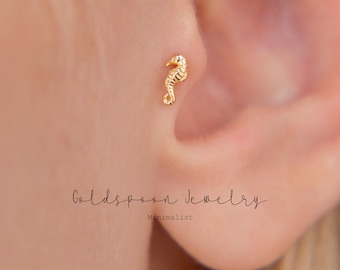 18G/16G internally threaded labret - Sea horse earrings - Cartilage stud - Tragus stud - Helix stud - Flat back labret stud-LORETTA EARRINGS