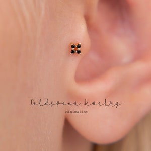 18G/16G internally threaded labret - Black cz earrings - Cartilage stud - Tragus stud - Conch stud - Flat back labret stud - JOVIE EARRINGS