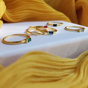 Baguette Ring, Baguette Band Ring, Baguette Wedding Ring, Aquamarine Ring, Emerald Ring, Onyx Ring, Ruby Ring, Thin Gold Ring, BRIANA RING