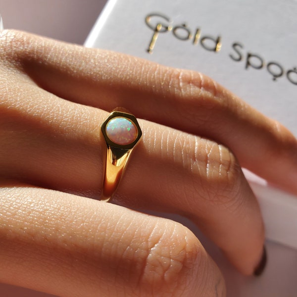 Zeshoekige ring - opaalring - statementring - sierlijke ring - zegelring - gewaagde ring - dikke ring - alledaagse ring - AMORA-RING