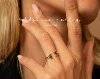 Baguette ring - Emerald ring - Peridot ring - Citrine ring - White cz ring - Cuff ring - Gold Dainty ring - Silver ring
