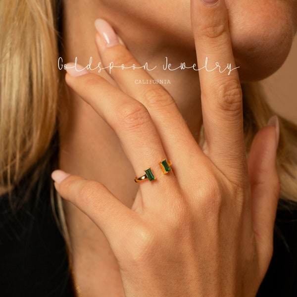 Baguette ring - Emerald ring - Peridot ring - Citrine ring - White cz ring - Cuff ring - Gold Dainty ring - Silver ring