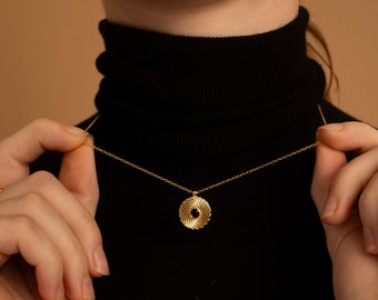 Gold Onyx Necklace - Sun Necklace - Pendant Necklace - Minimalist Necklace - Statement Necklace - Stackable Necklace - NADIA NECKLACE
