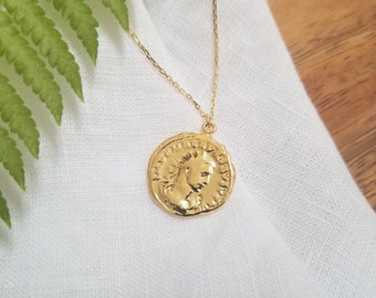 Gold Coin Necklace, Gold Thin Necklace, Silver Medallion Necklace, Gold Pendant Necklace, Dainty Pendant Necklace, COLLINS NECKLACE