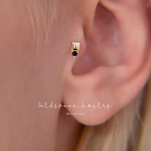 18G/16G internally threaded labret - Onyx earrings - Cartilage stud - Tragus stud - Helix stud - Flat back labret stud - DEMI EARRINGS