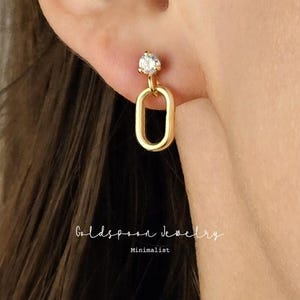 Oval link drop earrings - Crystal stud earrings - Rectangular drop earrings - Paperclip drop earrings - Minimal earrings - BONNIE EARRINGS