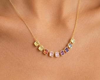 Multi color bezel set crystal necklace - Dainty colorful jewelry - Gift for her - Light weight - Minimalist - Anniversary gifts - DARCY