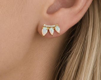Dainty pear cut opal studs - Anniversary earrings - Gemstone jewelry - October birthstone - Gift for her - Hypoallergenic - NOVALEE