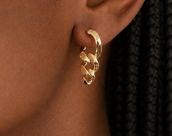 Chunky cuban chain link hoops - Bold statement earrings - Modern jewelry - Gift for her - Hypoallergenic - Light weight - WINIFRED