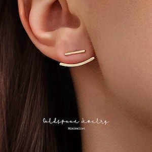 Ear Jacket - Bar Ear Jackets - Minimalist Earrings - Gold Ear Jackets - Silver Ear Jackets - Edgy Earrings -  ALICIA EAR JACKETS