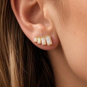 Opal baguette earrings - Minimalist gold studs - Gift for her - Dainty jewelry - Light weight - ARLET