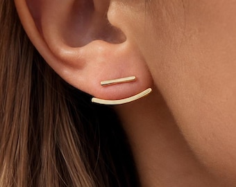 Minimalistische Ohrstecker – Ohrringe für Vorder- und Rückseite – Moderner, trendiger Schmuck – Hypoallergen – Geschenkidee für sie – ALICIA