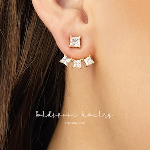 Princess cut crystal ear jacket - Front and back earrings - Wedding earrings - Dainty earrings - Statement earrings - MAGNOLIA EAR JACKETS