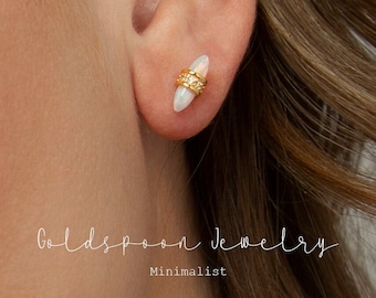 Boucles d'oreilles opale - Puces d'oreilles opale - Puces d'oreilles délicates - Boucles d'oreilles conques - Puces cartilage - Puces d'oreilles en or - BOUCLES D'OREILLES EMMY