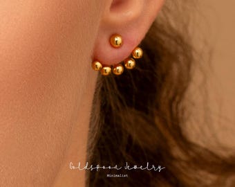 Pendientes tipo chaqueta - Pendientes delanteros y traseros - Pendientes de bola - Pendientes de oro tipo chaqueta - Pendientes de bola - Pendientes llamativos - Pendientes tipo chaqueta HOLLS