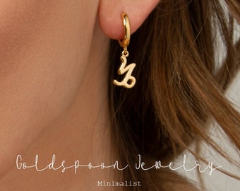 Astrological Sign Earrings - Zodiac Earrings - Gold Dangle Earrings - Delicate Hoop Earrings - Zodiac Sign Charm Hoops - MABEL EARRINGS