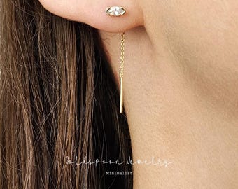Pendientes de cristal enhebrado - Pendientes de boda - Pendientes delicados - Pendientes de cadena - Pendientes minimalistas - Pendientes de diario - PENDIENTES AMBROSIA