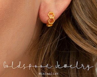 Hexagon Earrings Hexagon Huggie Earrings Tiny Huggie Earrings Hexagon  Hoop Earrings Geometric Earrings REESE EARRINGS