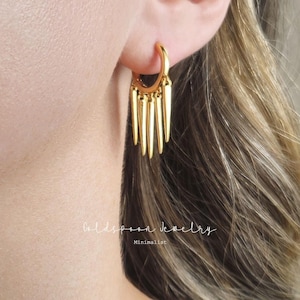 Spike Hoops - Spike Dangle Earrings - Gold Charm Earrings - Edgy Earrings - Gold Hoops - Spike Drop Hoops - ZARIA EARRINGS