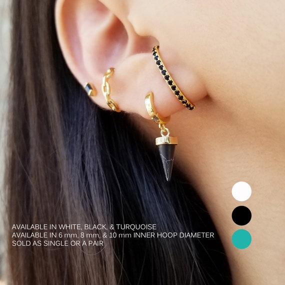 single black stone earrings in gold