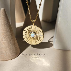 Medallion Necklace - Sun Necklace - Gold Pendant Necklace - Opal Necklace - Coin Necklace - Everyday Necklace - KAYLA NECKLACE