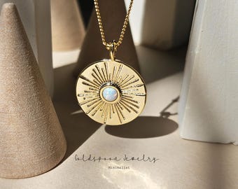 Medallion Necklace - Sun Necklace - Gold Pendant Necklace - Opal Necklace - Coin Necklace - Everyday Necklace - KAYLA NECKLACE
