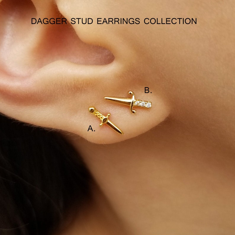 Dagger Earrings, Sword Earrings, Dagger Stud Earrings, Sword Studs, Tiny Stud Earrings, Tiny Studs Gold, Tragus Earrings, CANDICE EARRINGS 