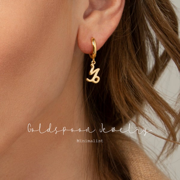 Astrological Sign Earrings - Zodiac Earrings - Gold Dangle Earrings - Delicate Hoop Earrings - Zodiac Sign Charm Hoops - MABEL EARRINGS