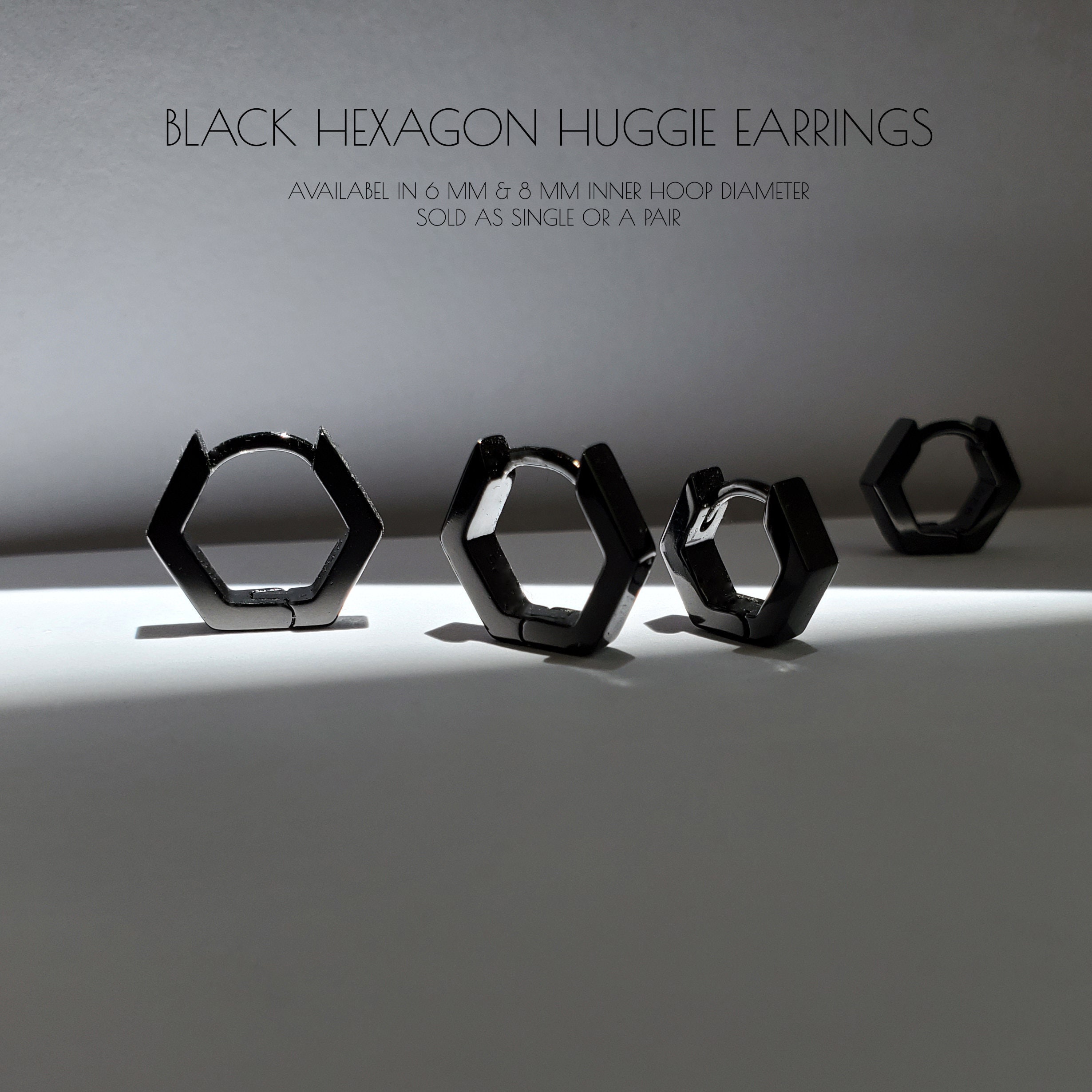 Hexagon Earrings, Black Huggies, Hexagon Huggie Earrings, Tiny Huggie Earrings, Hexagon Hoop Earrings, Black Earrings, ARDEN EARRINGS